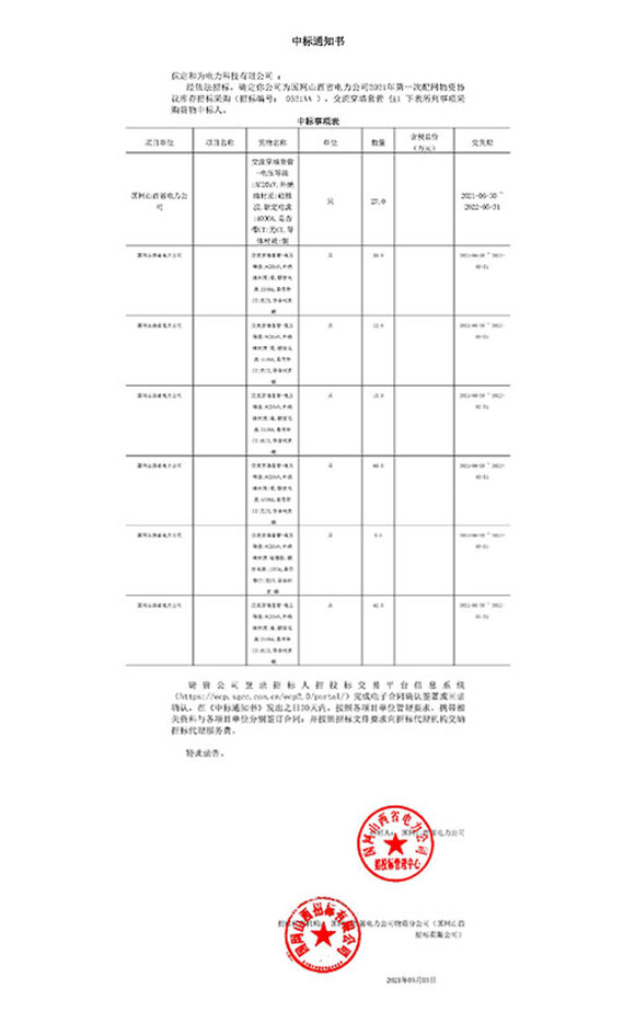 國(guó)網(wǎng)山西省電力交流穿墻套管中標(biāo)項(xiàng)目